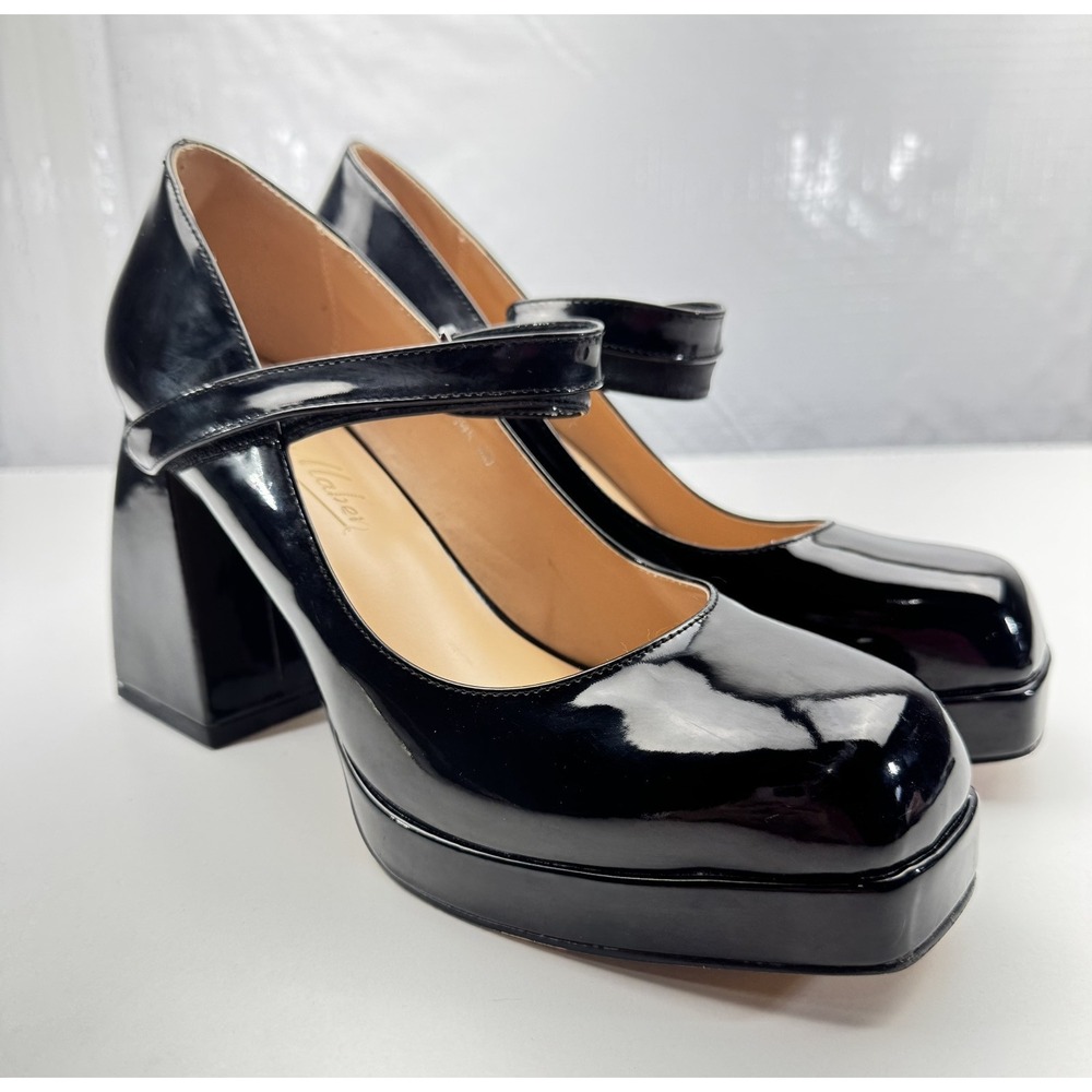 Only Maker Black Mary Jane Square Platform Chunky Heels Pumps Size 40